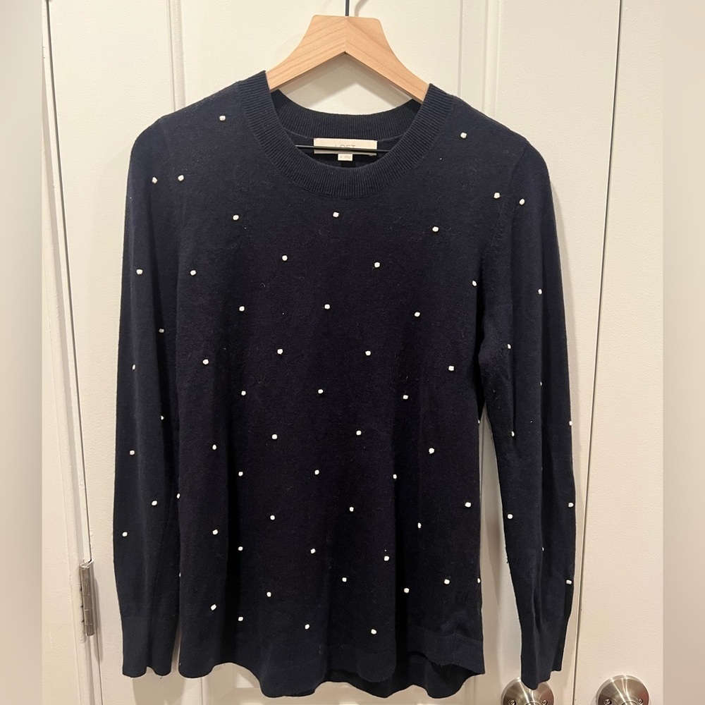 LOFT navy and white polka dot sweater - size medium